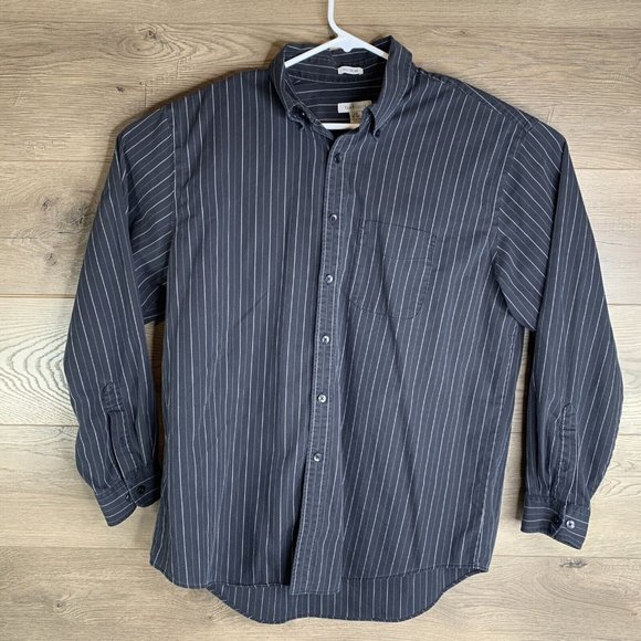 Van Heusen No-Iron Mens Button-Down Shirt L 16-16.5 Long Sleeve Black w/Stripes - Picture 2 of 9